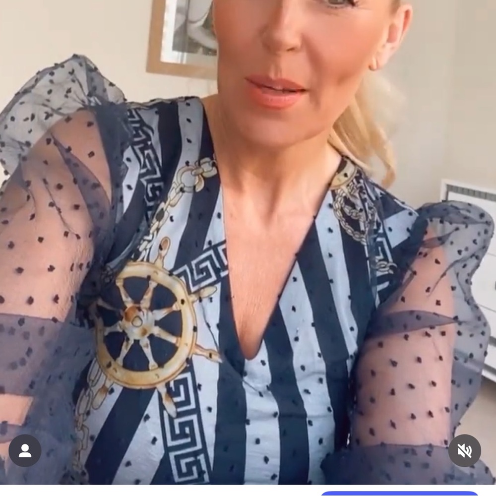 Navy and Gold Sheer Sleeve Top